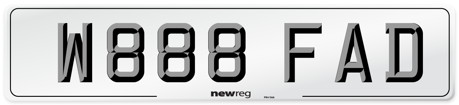 W888 FAD Number Plate from New Reg